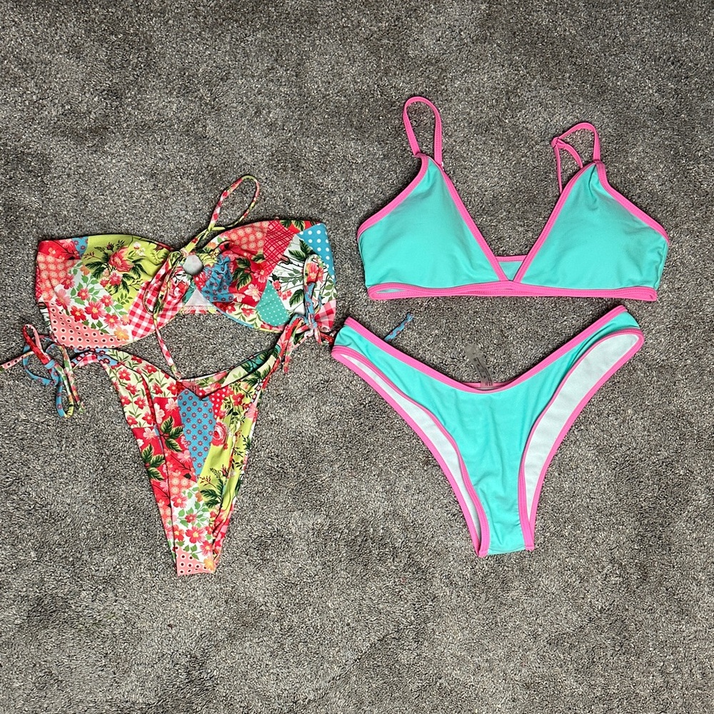 Colorful Floral and Aqua Pink Women's Bikini Set
